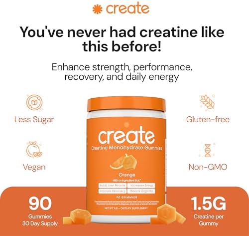 Create orange flavor creatine gummies supplement label details