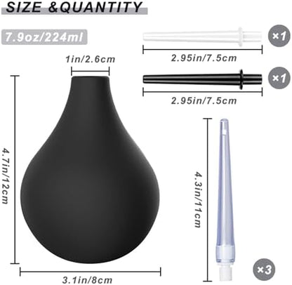 Medical grade silicone anal douche kit with interchangeable soft and firm tips.