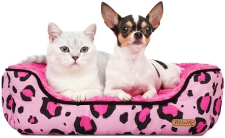 Rectangle Washable Dog Bed for Large, Medium & Small Dogs - Soft Calming Puppy Beds, Durable Warm Pet Sofa with Non-Slip Bottom for Indoor Use.Pink S Size (18.9"x18.9"x6.3") - Image 3