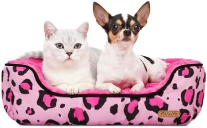 Rectangle Washable Dog Bed for Large, Medium & Small Dogs - Soft Calming Puppy Beds, Durable Warm Pet Sofa with Non-Slip Bottom for Indoor Use.Pink S Size (18.9"x18.9"x6.3") - Image 3