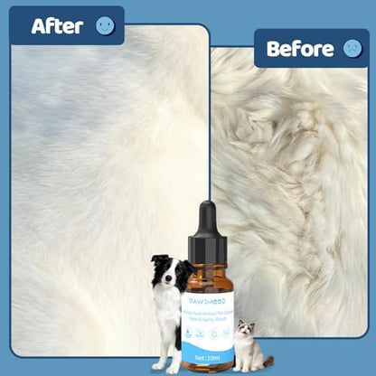 Pawimood no rinse pet deodorizing spray essence packaging size comparison graphic.