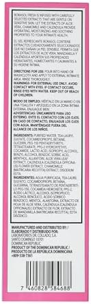 Back label of Borasol Fresh showing pH balanced formula and ingredients.
