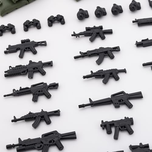 Assorted miniature tactical rifles and pistols from the HIMIRICH toy soldier set laid out neatly