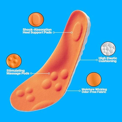 Side profile of memory foam insoles highlighting the arch support contour.