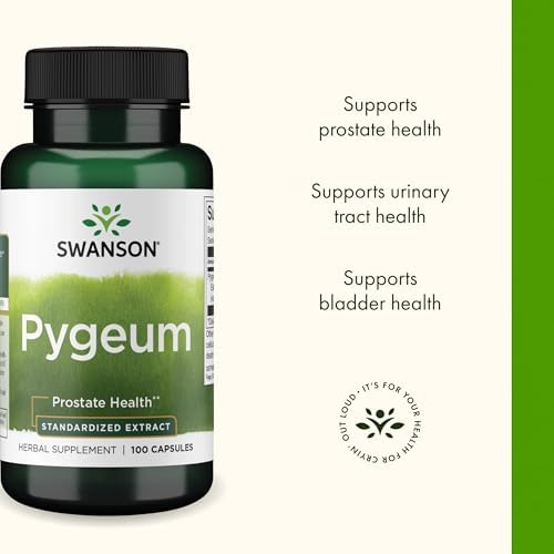 Side angle of Swanson Pygeum 100 capsules container highlighting the premium brand seal