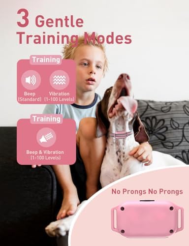 Doglinsen prong-free training device displaying adjustable vibration level screen on remote
