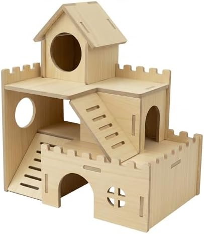 3-Tier Wooden Hamster Hideout, Syrian Hamster House with Ramps & Entrances, for Dwarf Hamsters, Gerbils (Not for Guinea Pigs) - Image 2