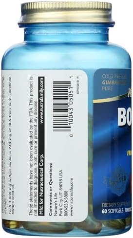 Authentic vegetarian borage oil softgels from Nature's Life for joint flexibility support.