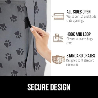 Gorilla Grip 42 inch dog crate cover gray black paw print design side view