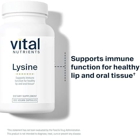 Vital Nutrients L-Lysine capsules macro view showing vegetarian capsules