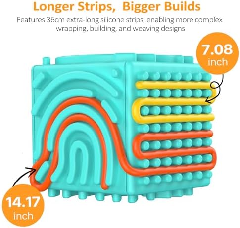 MoodLife blue silicone busy board showing built-in storage bucket opened
