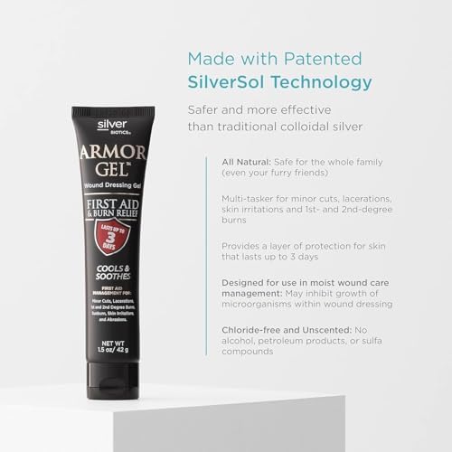 Silver Biotics hydrogel wound dressing for burn relief and skin protection.