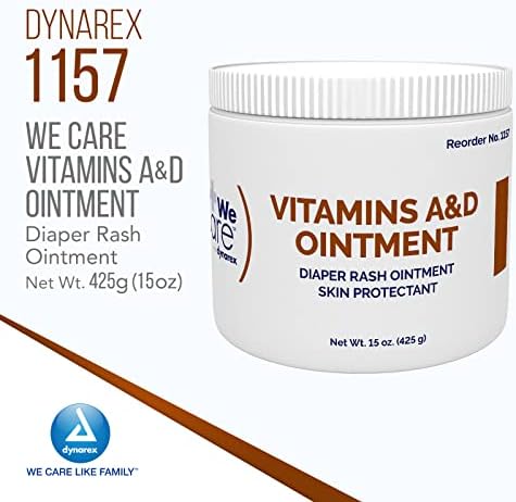Dynarex skin protectant ointment jar showing vitamins A and D formula details