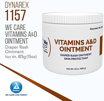 Dynarex skin protectant ointment jar showing vitamins A and D formula details