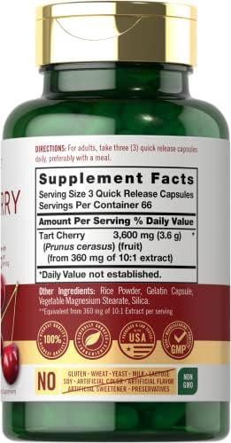 Carlyle Tart Cherry Supplement label showing 3600mg potency