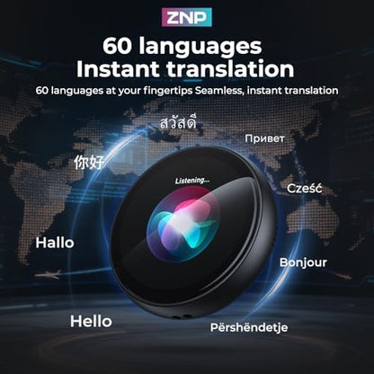 Wearable Bluetooth translator device clipped to clothing pocket for business travel