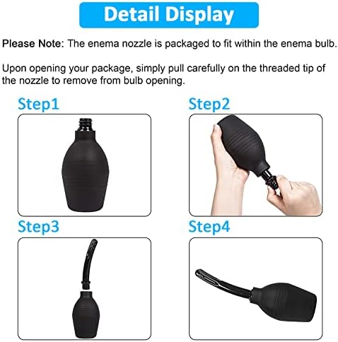 Black 10 ounce enema bulb with removable medical grade nozzle.
