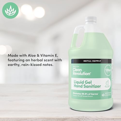 Clean Revolution Liquid Gel Hand Sanitizer, 128 Fl. Oz Refill Supply Container| Eliminates 99.9% of Germs | Gentle & Aloe Enriched | 70% USP Medical Grade Ethanol, Medical Facility Compliant - Image 3