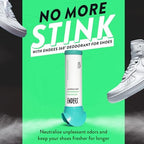 Endees shoe spray being used upside down with 360 degree nozzle technology