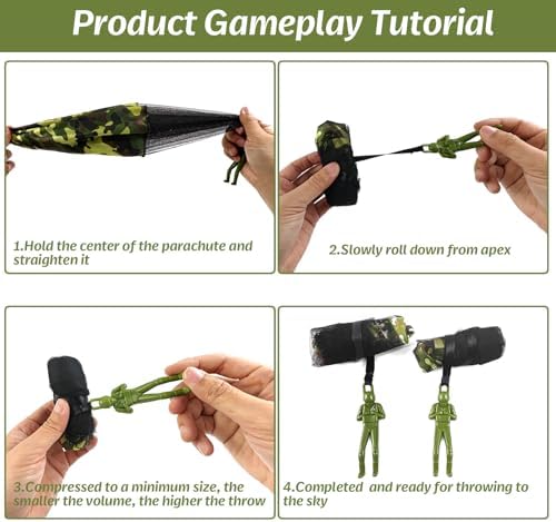 Step by step demonstration showing how to properly roll the camouflage fabric canopy before throwing.