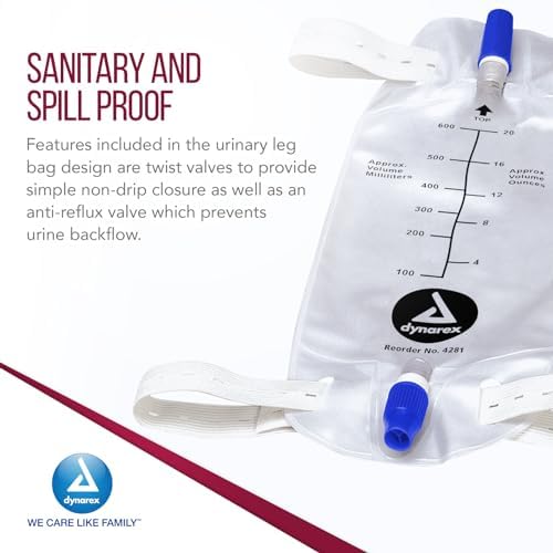 Sterile Dynarex leg bag with adjustable straps for secure leg attachment.