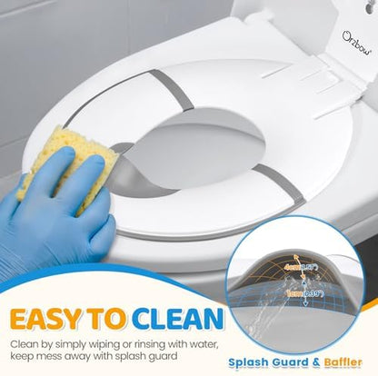 Orzbow folding baby toilet seat underside view highlighting the secure placement suction cups