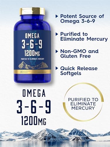 Transparent quick release softgel capsules beside the Carlyle Omega bottle