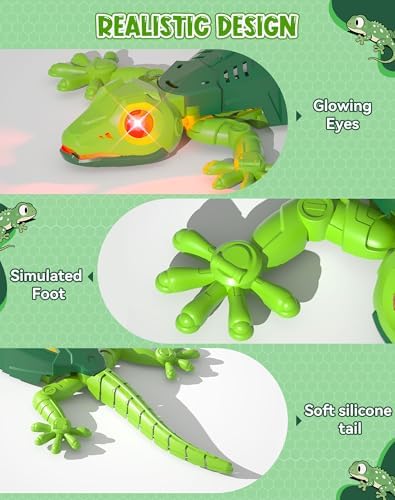 Detailed view of robotic lizard LED eyes and silicone limbs