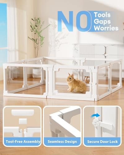 BUCATSTATE Acrylic Guinea Pig Cages for 2, 15.5 sq ft Guinea Pigs Playpen with Door, Clear Rabbit Playpen Indoor for Pigges, Hedgehogs, Quail, Chickens (47" L x 47" W x 16" H, 8 Panels) - Image 5