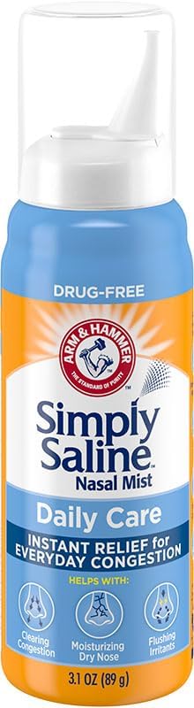 Simply Saline Daily Care sterile drug free nasal mist package back label showing ingredients