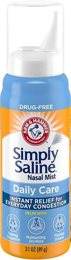 Simply Saline Daily Care sterile drug free nasal mist package back label showing ingredients