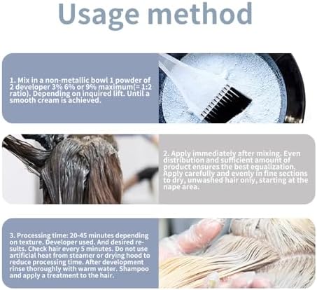 YSNSTYLE hair bleach packet highlighting the ammonia free and nine plus levels of lift features