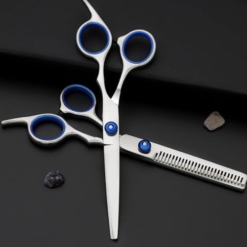 Newaner straight hairdressing scissors laid flat showing the premium ergonomic handle grip and tension adjustment screw