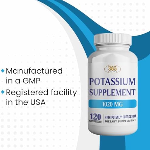 Health Lfe 1020mg potassium capsules showing manufacturing details and ingredients