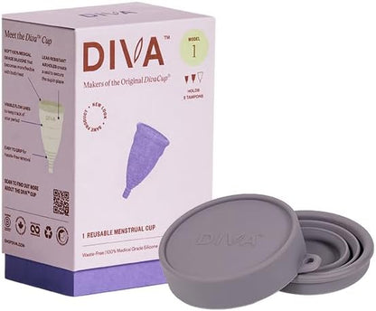 DivaCup Model 1 packaging for medium to heavy flow reusable period protection.