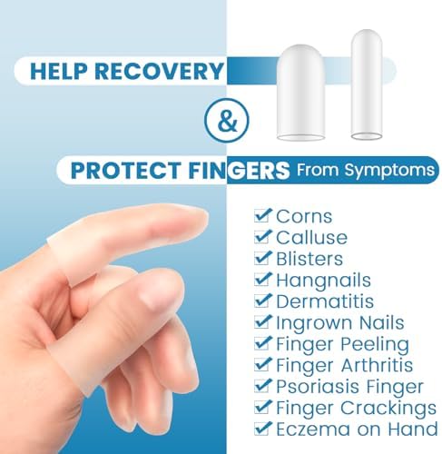 Two sizes of transparent gel finger protectors displayed side by side.