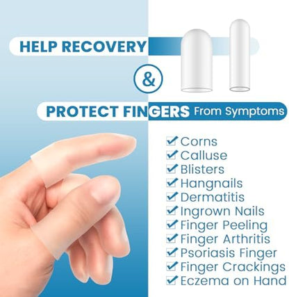 Two sizes of transparent gel finger protectors displayed side by side.