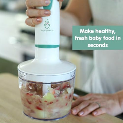 Sage Spoonfuls baby food processor attachment showing the stainless steel mixing blades setup