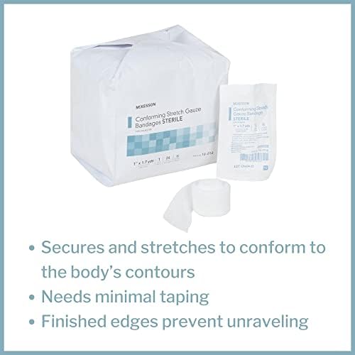 McKesson sterile 1 inch conforming stretch bandage roll showing texture and finished edges