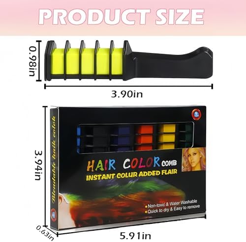 Girl using temporary hair chalk comb on hair