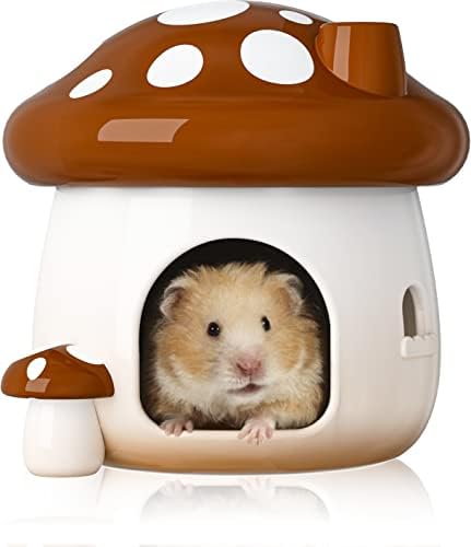 BUCATSTATE Hamster Hideout Ceramic, Mushroom Shape Hamster House and Habitats Cool Bed Ideal for All Season Dwarf Hamster Gerbil Mice Golden Bear (Brown-Large) - Image 2