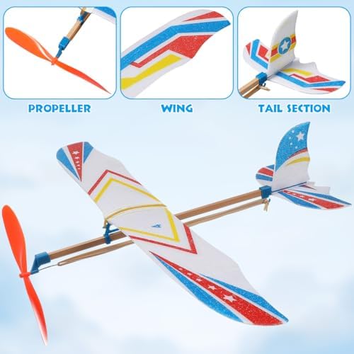 Assembled lightweight foam glider plane ready for outdoor launching and STEM educational play.