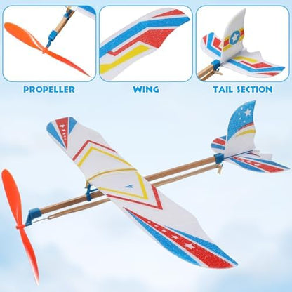 Assembled lightweight foam glider plane ready for outdoor launching and STEM educational play.