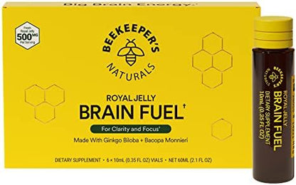 Beekeeper's Naturals Royal Jelly cognitive supplement packaging highlighting caffeine free focus benefits