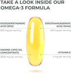 Close-up view of golden omega 3 softgel capsules in a clear arrangement