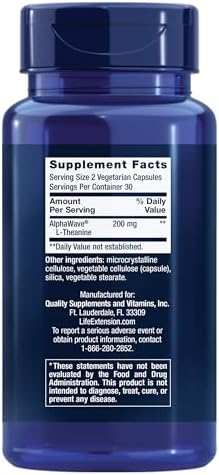 Life Extension amino acid theanine capsules for calm and relaxation.