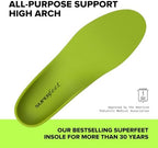 Side profile of Superfeet Green showing high arch contour and stabilizer cap