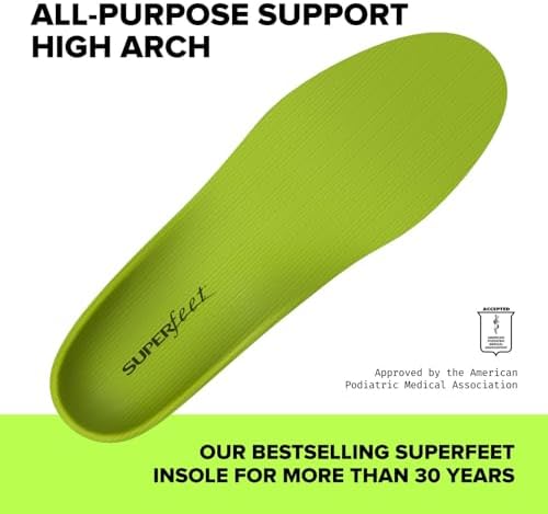 Side profile of Superfeet Green showing high arch contour and stabilizer cap