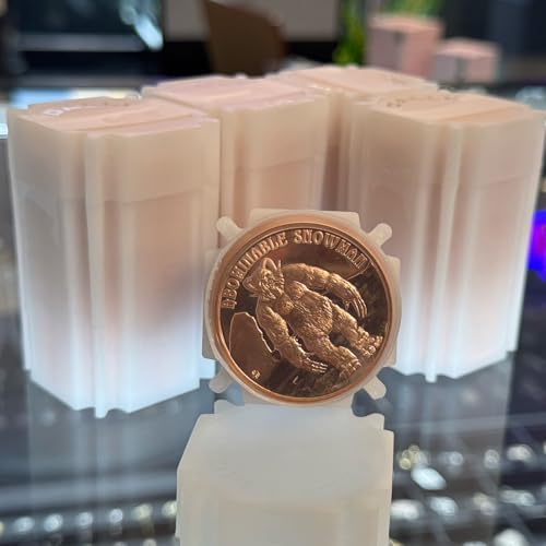 Lot of one hundred individual one ounce fine copper rounds stacked in protective packaging.