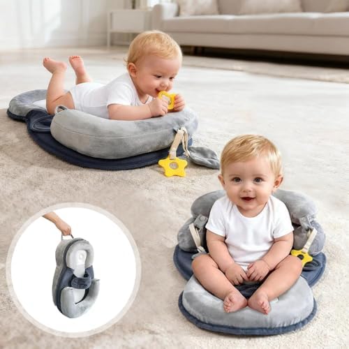 Baby using Love Mage pillow as a floor seat for support